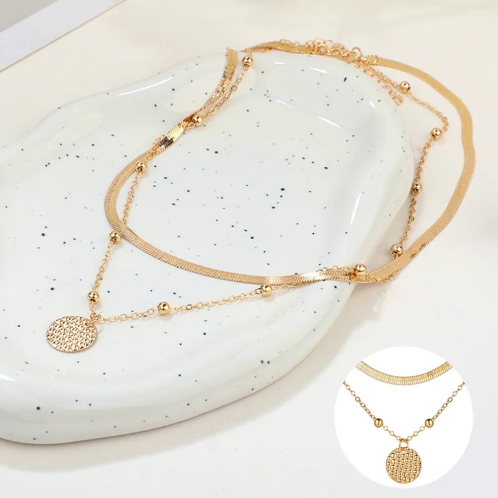 NEW GOLD  MULTILAYER ✨️ CLAVICLE CHAIN CHOKER COIN NECKLACE - Picture 6 of 8